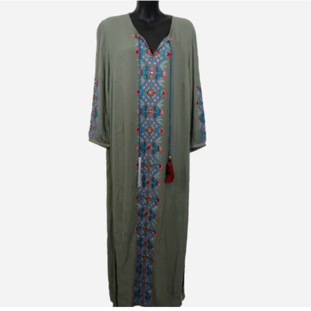 Soft Surroundings Size Small Sicily Gauze Dress Embroidered Maxi Green NEW